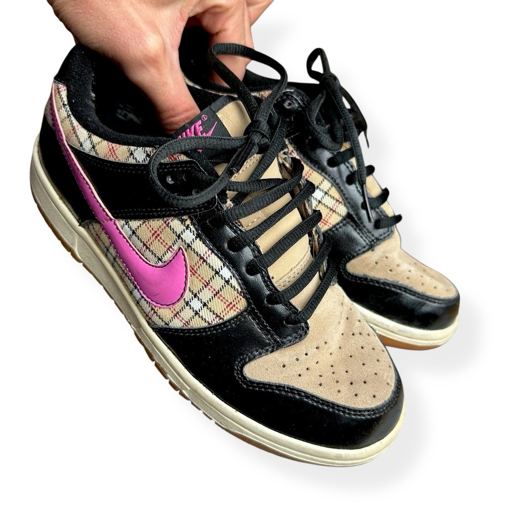 Nike Dunk Low Girls‎ Shoes Plaid Size 5 Hemp/Pinkfire Ii-Sail-Light Brown 2008 - Picture 10 of 13